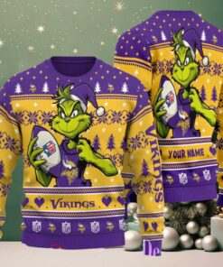Minnesota Vikings Grinch With Ball NFL Ugly Christmas Sweater Minnesota Vikings Grinch With Ball NFL Ugly Christmas Sweater
