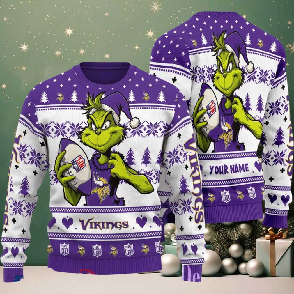 Minnesota Vikings Grinch With Ball NFL Ugly Christmas Sweaters Minnesota Vikings Grinch With Ball NFL Ugly Christmas Sweaters