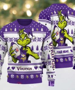 Minnesota Vikings Grinch With Ball NFL Ugly Christmas Sweaters
