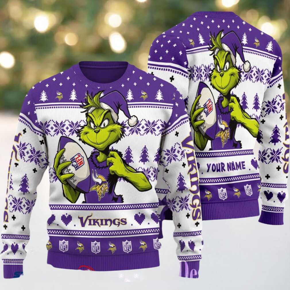 Minnesota Vikings Grinch With Ball NFL Ugly Christmas Sweaters Minnesota Vikings Grinch With Ball NFL Ugly Christmas Sweaters