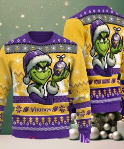 Minnesota Vikings Grinch With Ornament Ugly Christmas Sweater Minnesota Vikings Grinch With Ornament Ugly Christmas Sweater