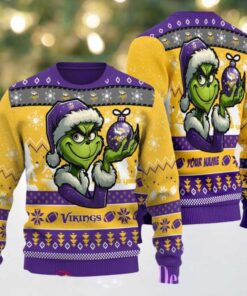 Minnesota Vikings Grinch With Ornament Ugly Christmas Sweater