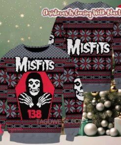 Misfits Signature Crimson Ghost 138 Snowflakes Pattern Ugly Christmas Sweater