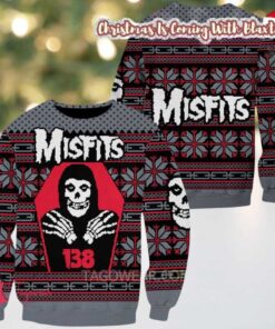 Misfits Signature Crimson Ghost 138 Snowflakes Pattern Ugly Christmas Sweater