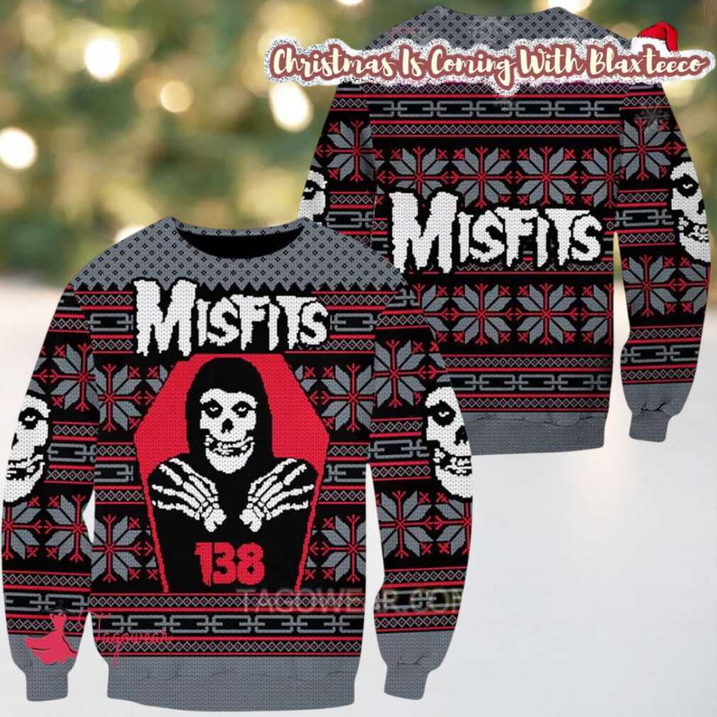 Misfits Signature Crimson Ghost 138 Snowflakes Pattern Ugly Christmas Sweater Misfits Signature Crimson Ghost 138 Snowflakes Pattern Ugly Christmas Sweater