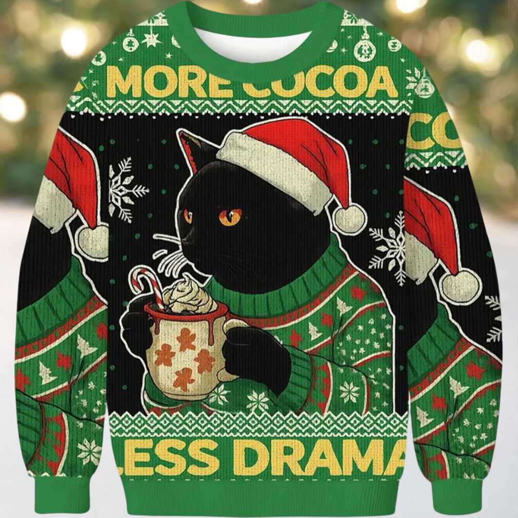 More Cocoa Less Drama Cat Meme Christmas Ugly Sweater More Cocoa Less Drama Cat Meme Christmas Ugly Sweater