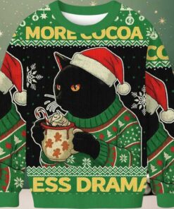 More Cocoa Less Drama Cat Meme Christmas Ugly Sweater