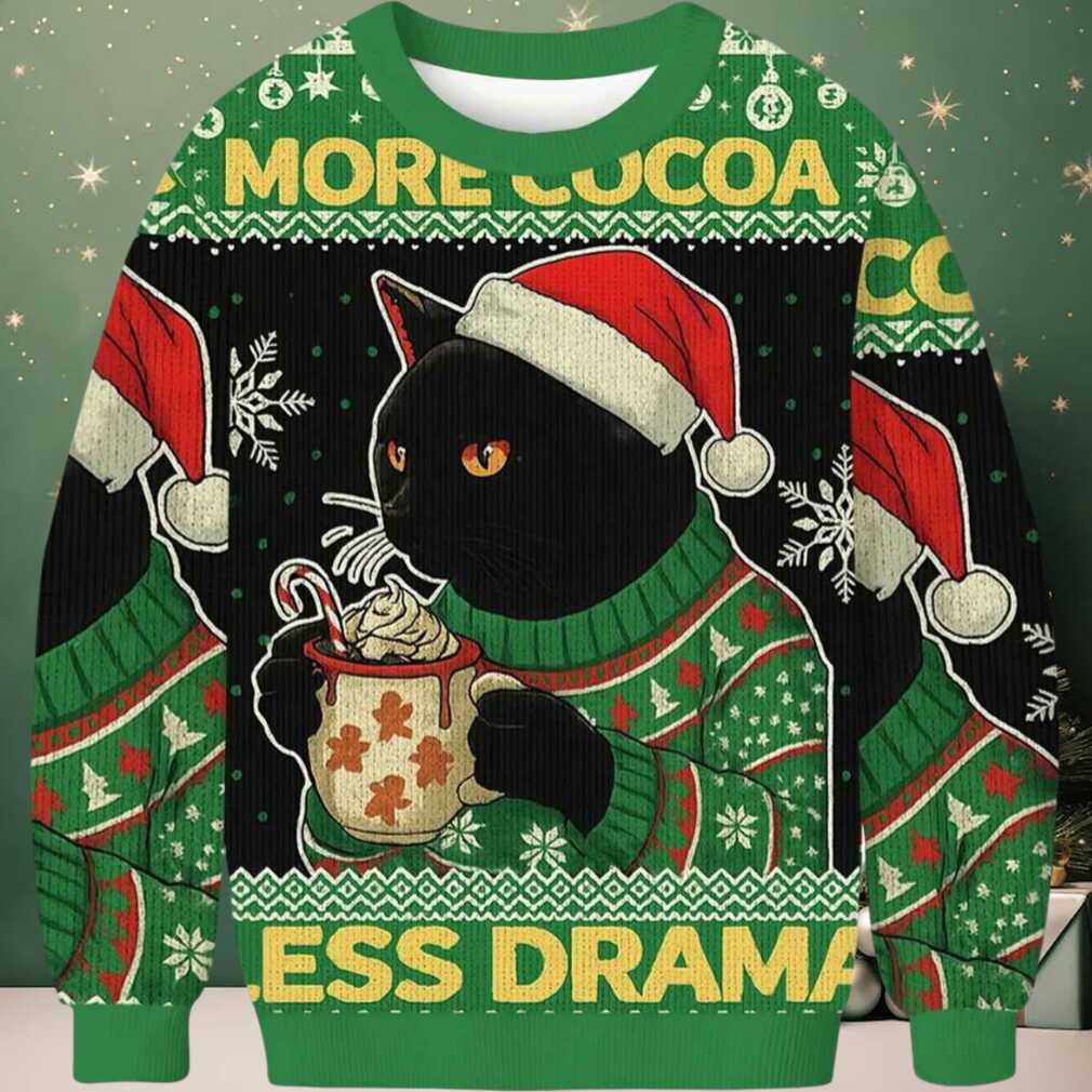 More Cocoa Less Drama Cat Meme Christmas Ugly Sweater More Cocoa Less Drama Cat Meme Christmas Ugly Sweater