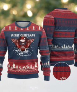 Motorcycle Biker Santa Ugly Christmas Sweater Merry Christmas Skull Xmas