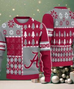 NCAA Alabama Crimson Tide Football Team Xmas Tree Snow Custom Name Ugly Christmas Sweater