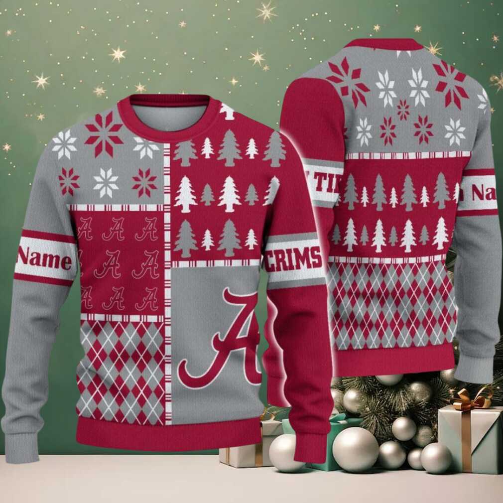 NCAA Alabama Crimson Tide Football Team Xmas Tree Snow Custom Name Ugly Christmas Sweater NCAA Alabama Crimson Tide Football Team Xmas Tree Snow Custom Name Ugly Christmas Sweater