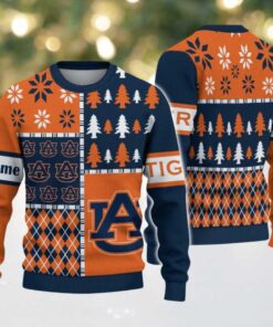 NCAA Auburn Tigers Football Team Xmas Tree Snow Custom Name Ugly Christmas Sweater