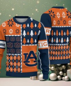 NCAA Auburn Tigers Football Team Xmas Tree Snow Custom Name Ugly Christmas Sweater