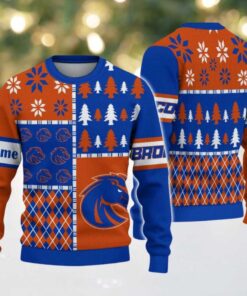NCAA Boise State Broncos Football Team Xmas Tree Snow Custom Name Ugly Christmas Sweater