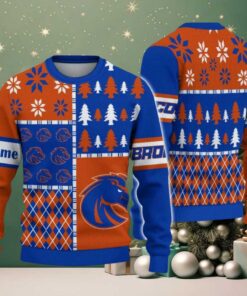 NCAA Boise State Broncos Football Team Xmas Tree Snow Custom Name Ugly Christmas Sweater