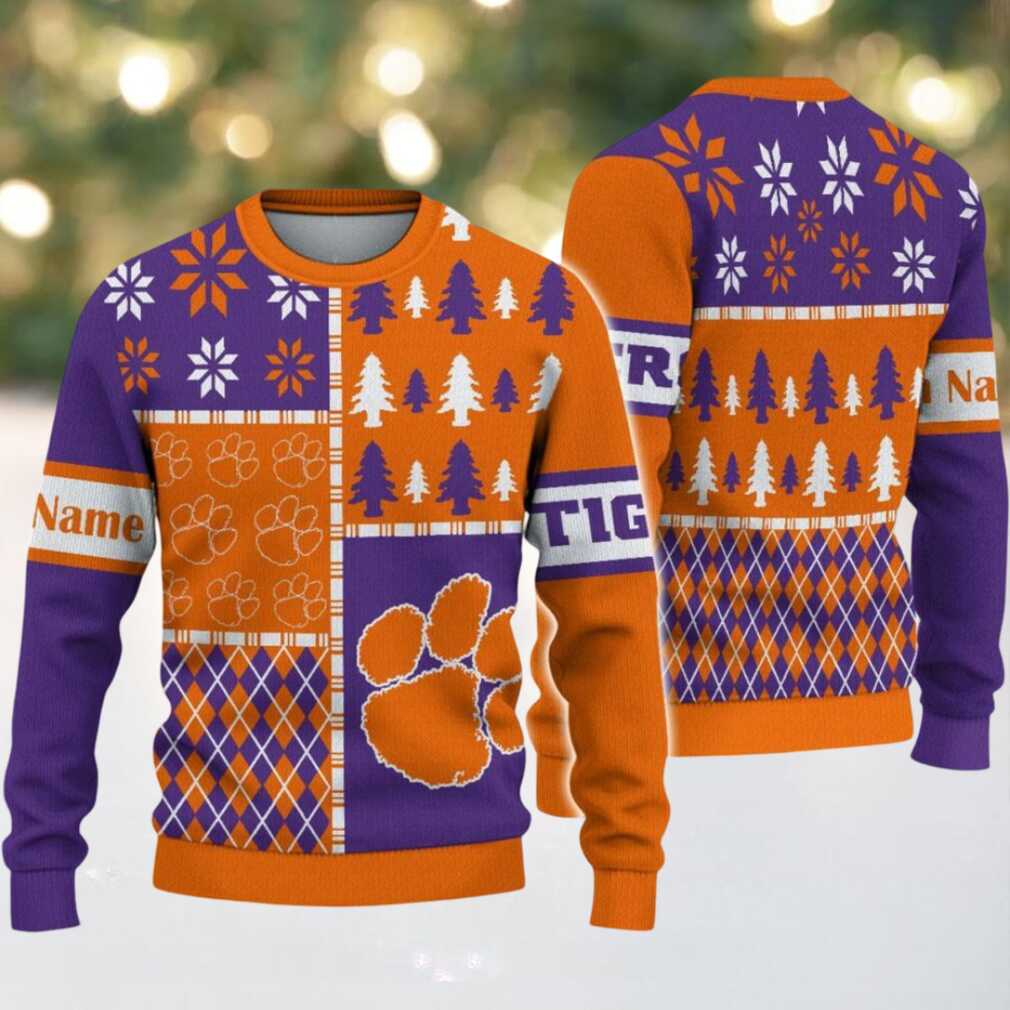 NCAA Clemson Tigers Football Team Xmas Tree Snow Custom Name Ugly Christmas Sweater NCAA Clemson Tigers Football Team Xmas Tree Snow Custom Name Ugly Christmas Sweater