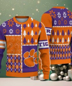 NCAA Clemson Tigers Football Team Xmas Tree Snow Custom Name Ugly Christmas Sweater