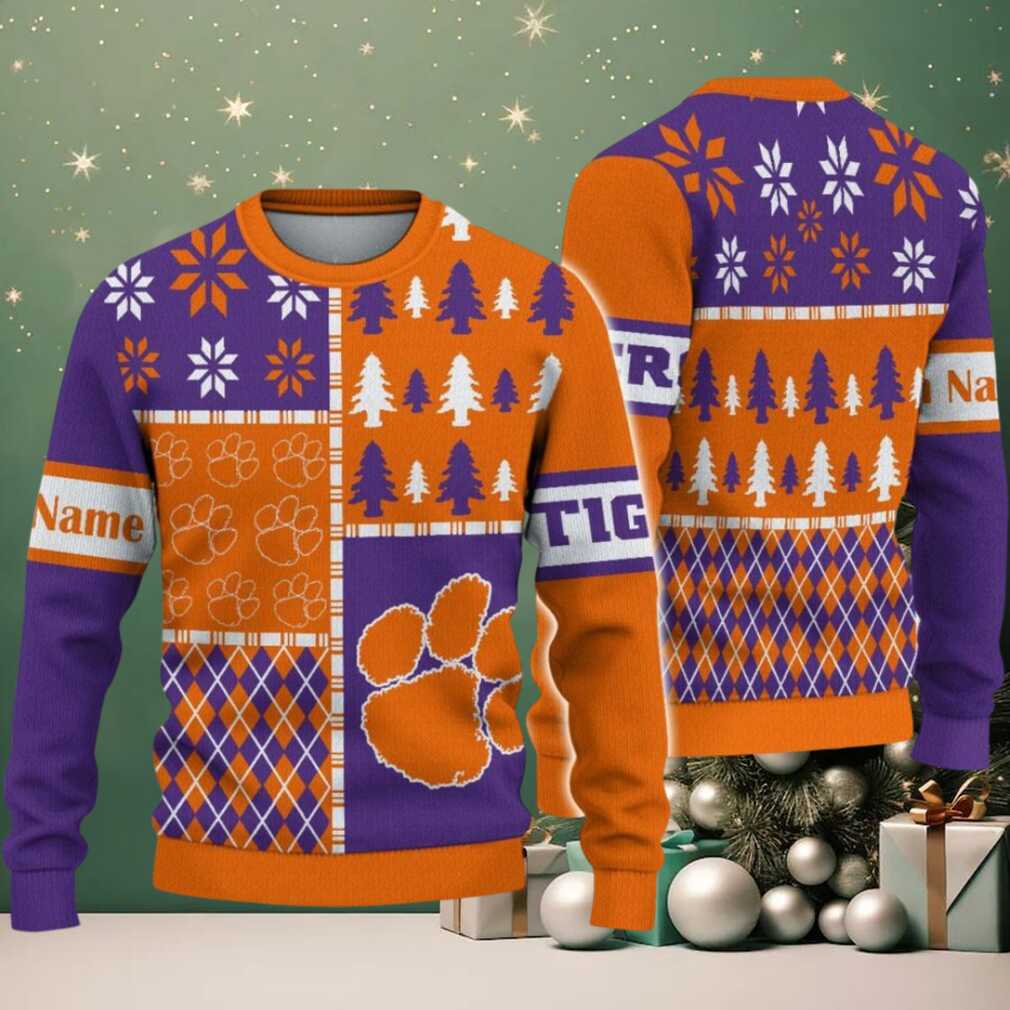NCAA Clemson Tigers Football Team Xmas Tree Snow Custom Name Ugly Christmas Sweater NCAA Clemson Tigers Football Team Xmas Tree Snow Custom Name Ugly Christmas Sweater