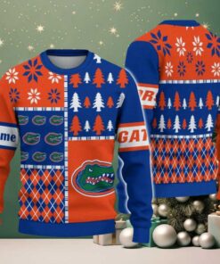 NCAA Florida Gators Football Team Xmas Tree Snow Custom Name Ugly Christmas Sweater