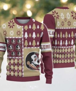 NCAA Florida State Seminoles Football Team Xmas Tree Snow Custom Name Ugly Christmas Sweater
