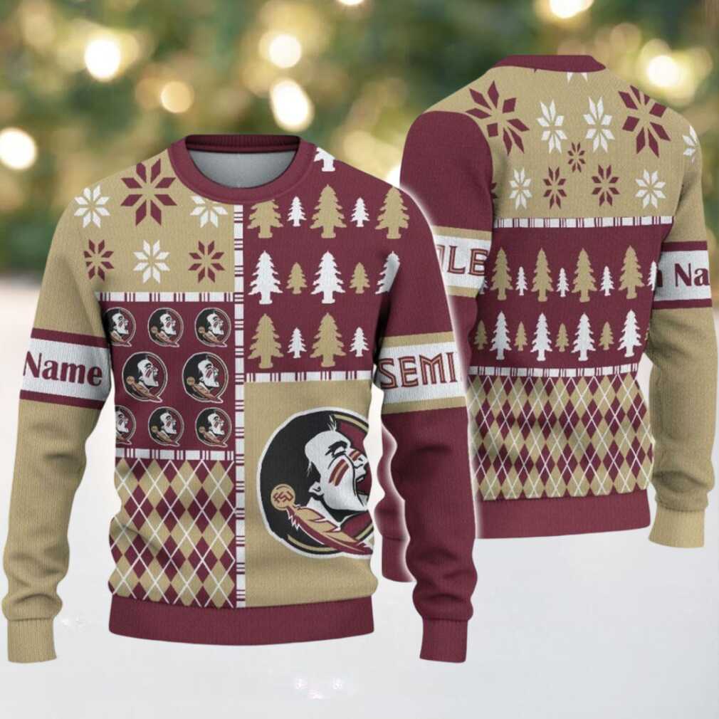 NCAA Florida State Seminoles Football Team Xmas Tree Snow Custom Name Ugly Christmas Sweater NCAA Florida State Seminoles Football Team Xmas Tree Snow Custom Name Ugly Christmas Sweater