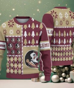 NCAA Florida State Seminoles Football Team Xmas Tree Snow Custom Name Ugly Christmas Sweater