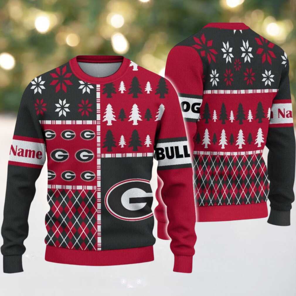 NCAA Georgia Bulldogs Football Team Xmas Tree Snow Custom Name Ugly Christmas Sweater NCAA Georgia Bulldogs Football Team Xmas Tree Snow Custom Name Ugly Christmas Sweater