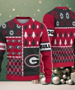 NCAA Georgia Bulldogs Football Team Xmas Tree Snow Custom Name Ugly Christmas Sweater