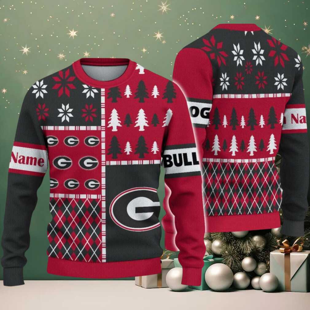 NCAA Georgia Bulldogs Football Team Xmas Tree Snow Custom Name Ugly Christmas Sweater NCAA Georgia Bulldogs Football Team Xmas Tree Snow Custom Name Ugly Christmas Sweater