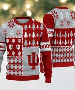 NCAA Indiana Hoosiers Football Team Xmas Tree Snow Custom Name Ugly Christmas Sweater