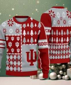 NCAA Indiana Hoosiers Football Team Xmas Tree Snow Custom Name Ugly Christmas Sweater