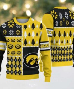 NCAA Iowa Hawkeyes Football Team Xmas Tree Snow Custom Name Ugly Christmas Sweater