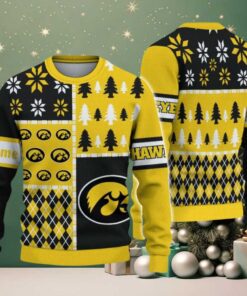 NCAA Iowa Hawkeyes Football Team Xmas Tree Snow Custom Name Ugly Christmas Sweater