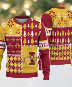 NCAA Iowa State Cyclones Football Team Xmas Tree Snow Custom Name Ugly Christmas Sweater