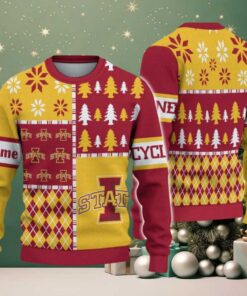 NCAA Iowa State Cyclones Football Team Xmas Tree Snow Custom Name Ugly Christmas Sweater