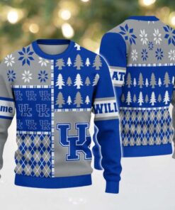 NCAA Kentucky Wildcats Football Team Xmas Tree Snow Custom Name Ugly Christmas Sweater