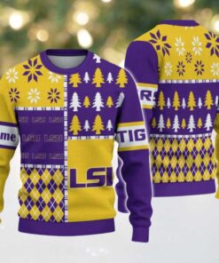 NCAA LSU Tigers Football Team Xmas Tree Snow Custom Name Ugly Christmas Sweater