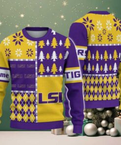 NCAA LSU Tigers Football Team Xmas Tree Snow Custom Name Ugly Christmas Sweater