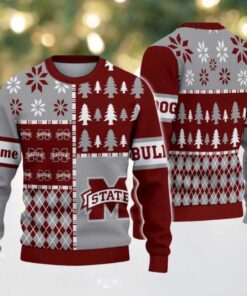 NCAA Mississippi State Bulldogs Football Team Xmas Tree Snow Custom Name Ugly Christmas Sweater