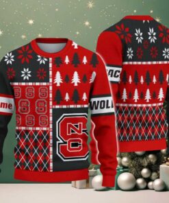 NCAA NC State Wolfpack Football Team Xmas Tree Snow Custom Name Ugly Christmas Sweater