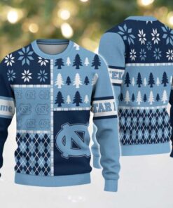 NCAA North Carolina Tar Heels Football Team Xmas Tree Snow Custom Name Ugly Christmas Sweater