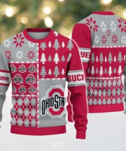 NCAA Ohio State Buckeyes Football Team Xmas Tree Snow Custom Name Ugly Christmas Sweater