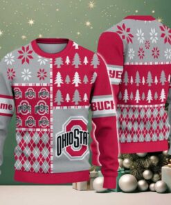 NCAA Ohio State Buckeyes Football Team Xmas Tree Snow Custom Name Ugly Christmas Sweater