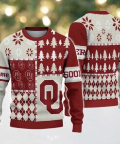 NCAA Oklahoma Sooners Football Team Xmas Tree Snow Custom Name Ugly Christmas Sweater