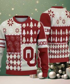 NCAA Oklahoma Sooners Football Team Xmas Tree Snow Custom Name Ugly Christmas Sweater