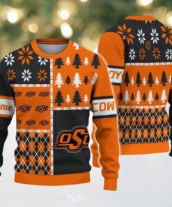 NCAA Oklahoma State Cowboys Football Team Xmas Tree Snow Custom Name Ugly Christmas Sweater