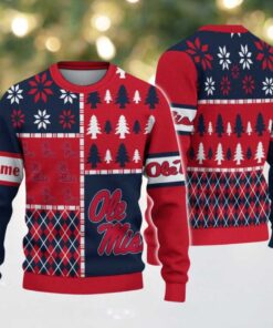 NCAA Ole Miss Rebels Football Team Xmas Tree Snow Custom Name Ugly Christmas Sweater