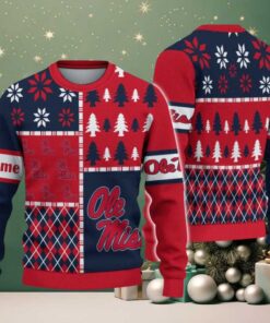 NCAA Ole Miss Rebels Football Team Xmas Tree Snow Custom Name Ugly Christmas Sweater