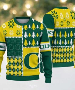 NCAA Oregon Ducks Football Team Xmas Tree Snow Custom Name Ugly Christmas Sweater