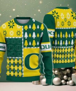 NCAA Oregon Ducks Football Team Xmas Tree Snow Custom Name Ugly Christmas Sweater